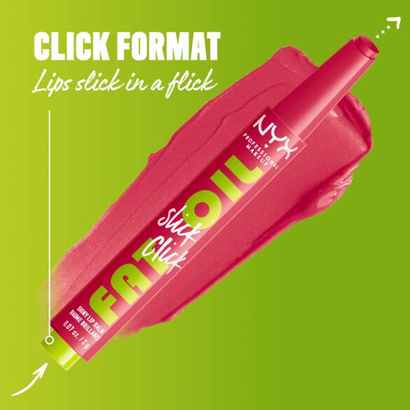 Our pigmented lip oil balm in click up packaging