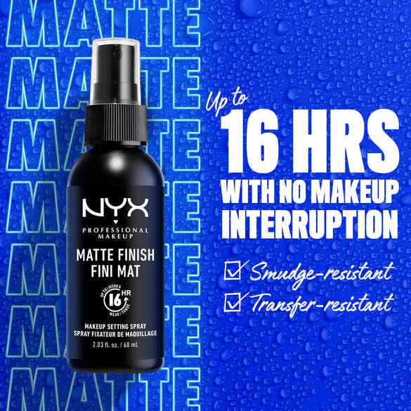 Matte setting spray locks makeup up to 16 hours